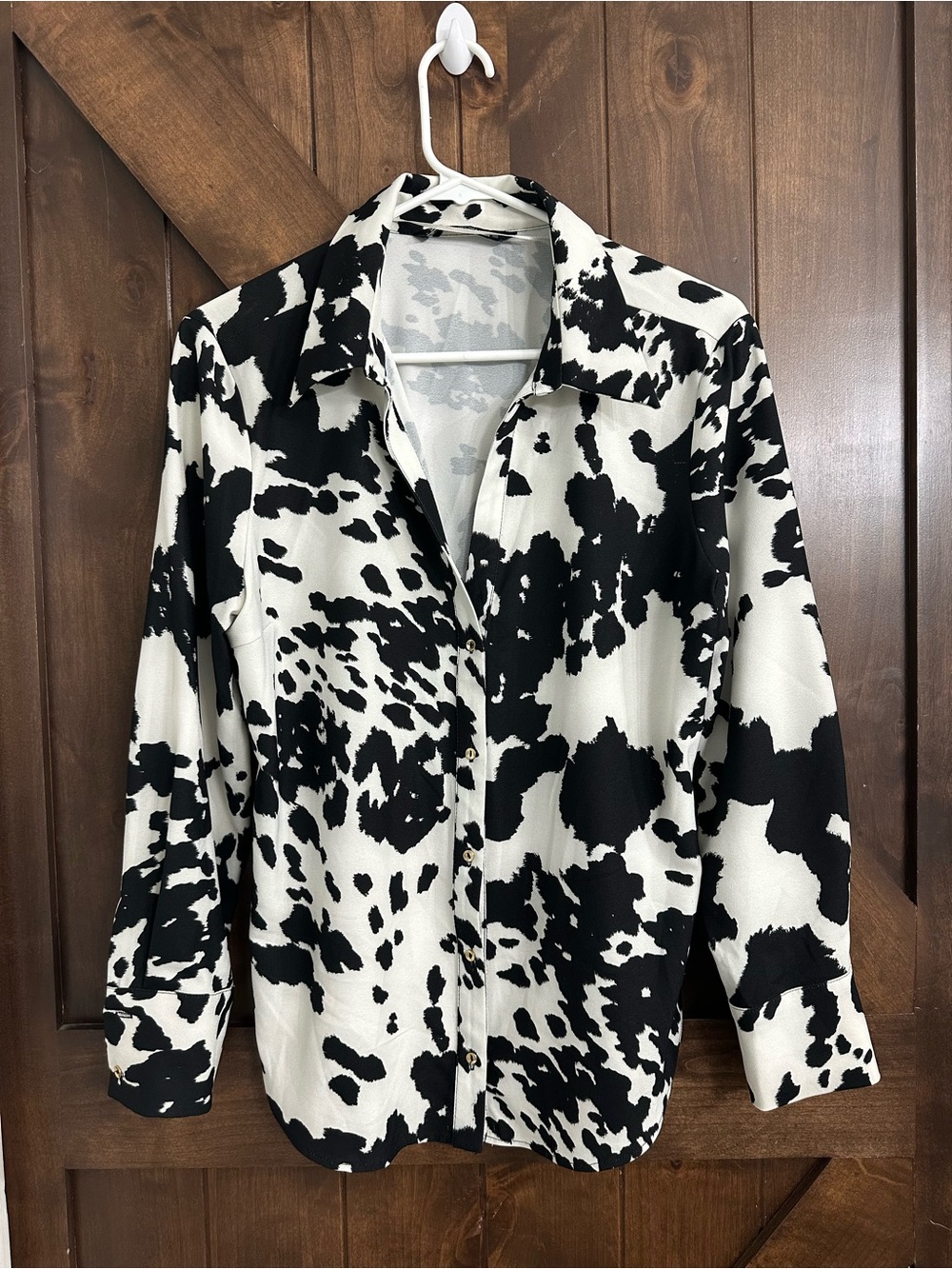 Zara Black and White Cow-Print Button-Down Shirt